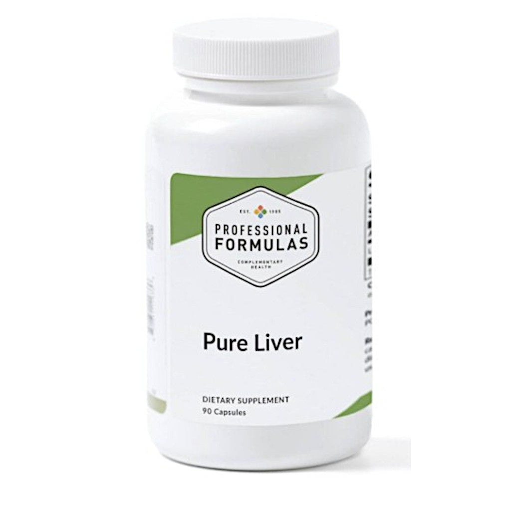 Supplement bottle labeled 'Pure Liver' by Professional Formulas on a white background