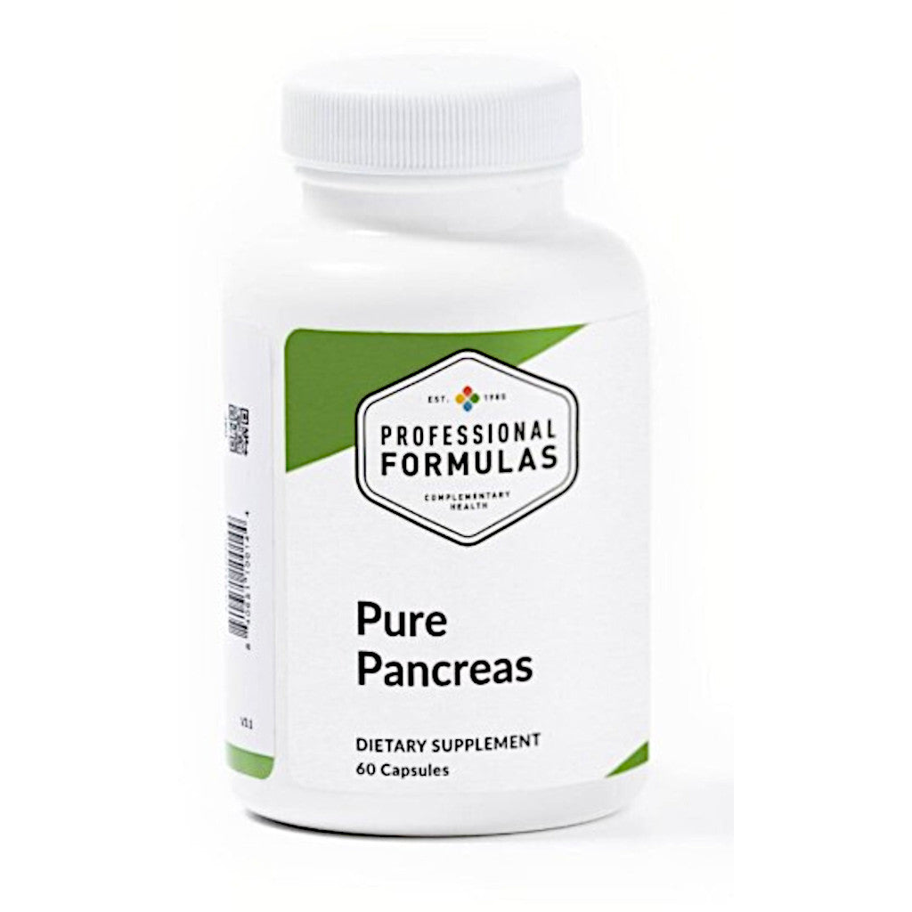 Supplement bottle labeled 'Pure Pancreas' by Professional Formulas on a white background