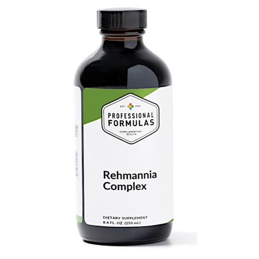 Bottle of Rehmannia Complex dietary supplement with 'Professional Formulas' label on a white background