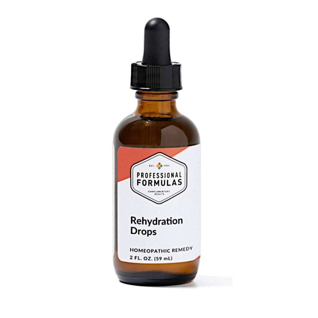 Bottle of Rehydration Drops with a dropper on a white background