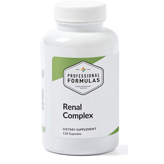 Supplement bottle labeled 'Renal Complex' by Professional Formulas on a white background