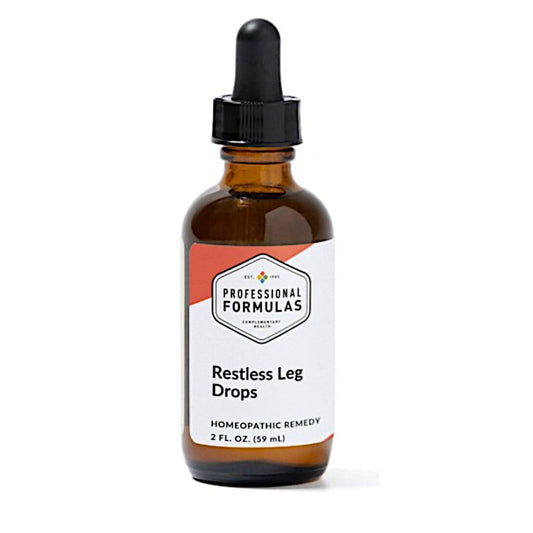 Bottle of 'Restless Leg Drops' by Professional Formulas on a white background