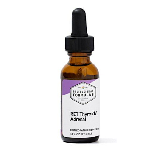 Bottle of Professional Formulas RET Thyroid/Adrenal homeopathic remedy on a white background