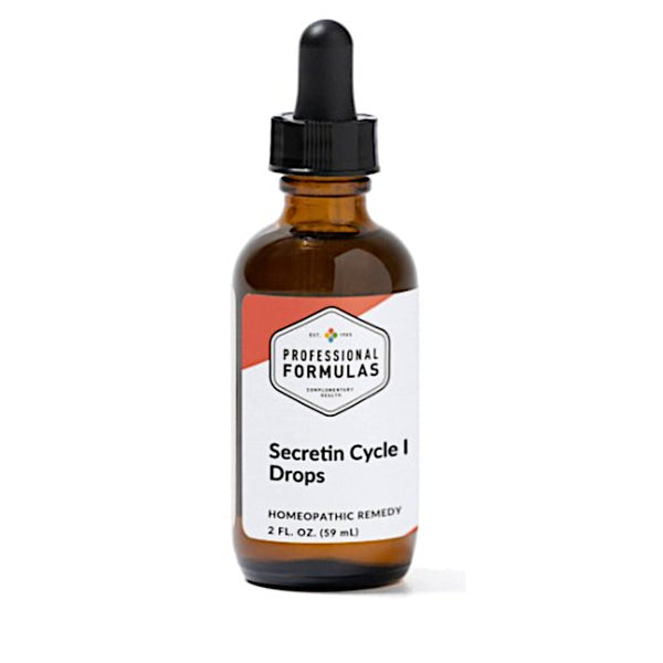 Bottle of Secretin Cycle 1 Drops with dropper on a white background