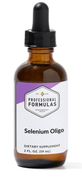 Bottle of Selenium Oligo dietary supplement with a dropper on a white background