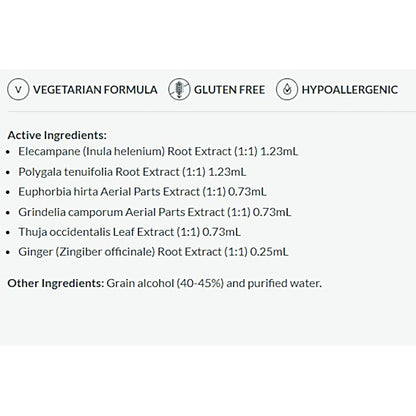 List of active ingredients and product details on a white background