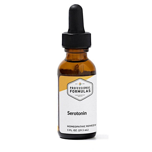 Bottle of 'Serotonin' homeopathic remedy by Professional Formulas on a white background