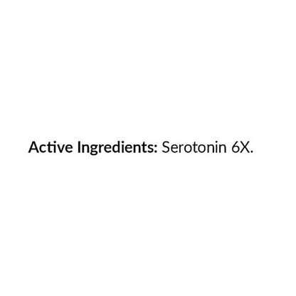 Text indicating 'Active Ingredients: Serotonin 6X.' on a white background