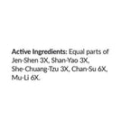 List of active ingredients with their respective strengths on a white background
