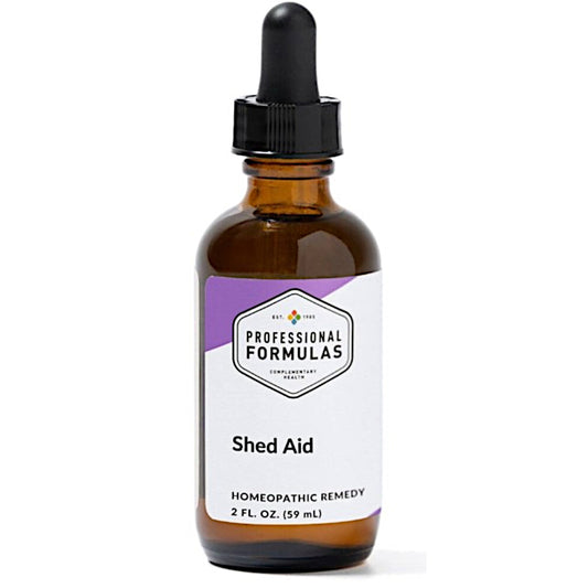 Bottle of 'Shed Aid' homeopathic remedy with a dropper labeled 'Professional Formulas' on a white background.