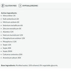 List of active ingredients on a white background with 'Gluten Free' and 'Hypoallergenic' labels.