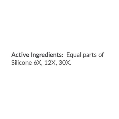 Text indicating equal parts of silicone 6X, 12X, and 30X on a white background