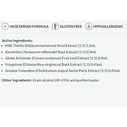 List of active ingredients and product details on a white background