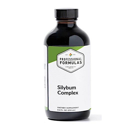 Supplement bottle labeled 'Silybum Complex' by Professional Formulas on a white background