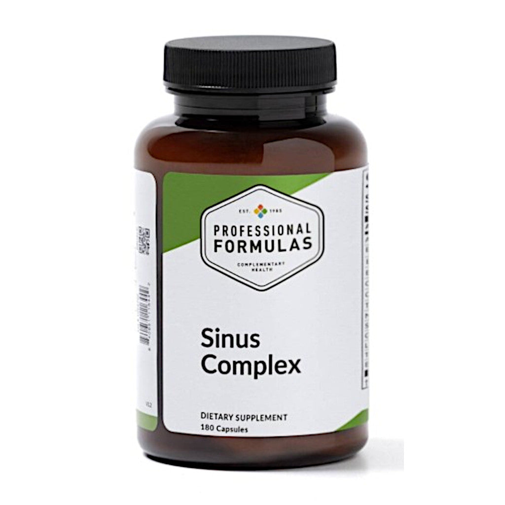 Supplement bottle labeled 'Sinus Complex' by 'Professional Formulas' on a white background