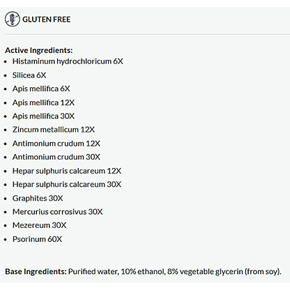 List of active ingredients for a gluten-free product on a white background