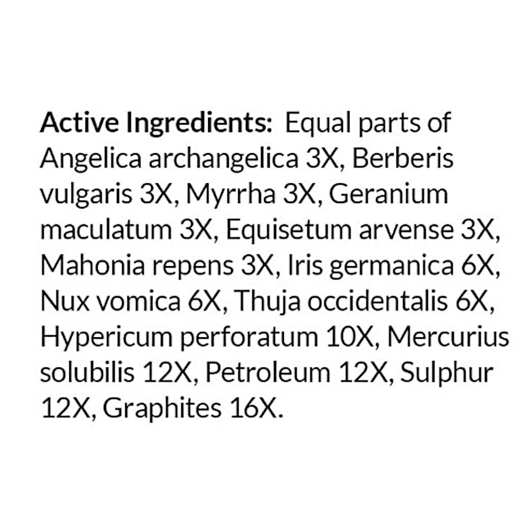 List of active ingredients on a white background