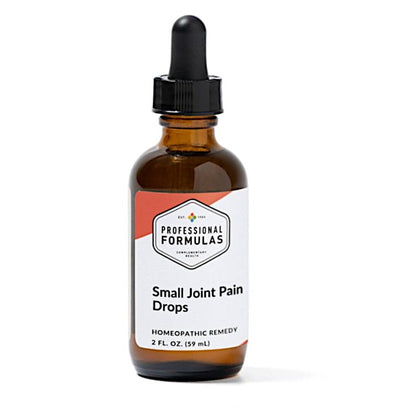Bottle of 'Small Joint Pain Drops' with a dropper on a white background