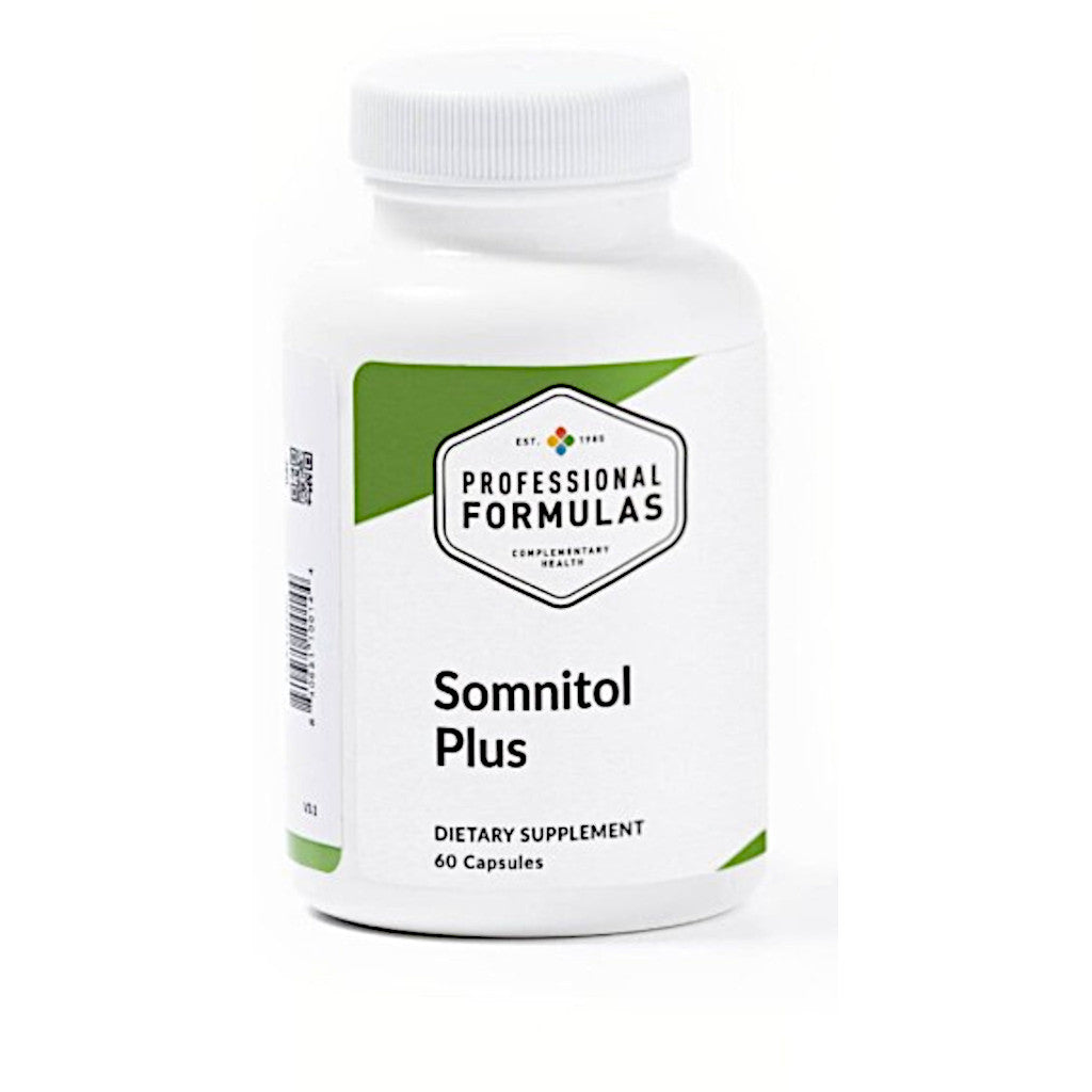 Supplement bottle labeled 'Somnitol Plus' by Professional Formulas on a white background