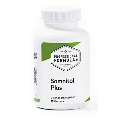 Supplement bottle labeled 'Somnitol Plus' by Professional Formulas on a white background