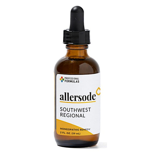 Bottle of Allersode Southwest Regional homeopathic remedy with a dropper on a white background