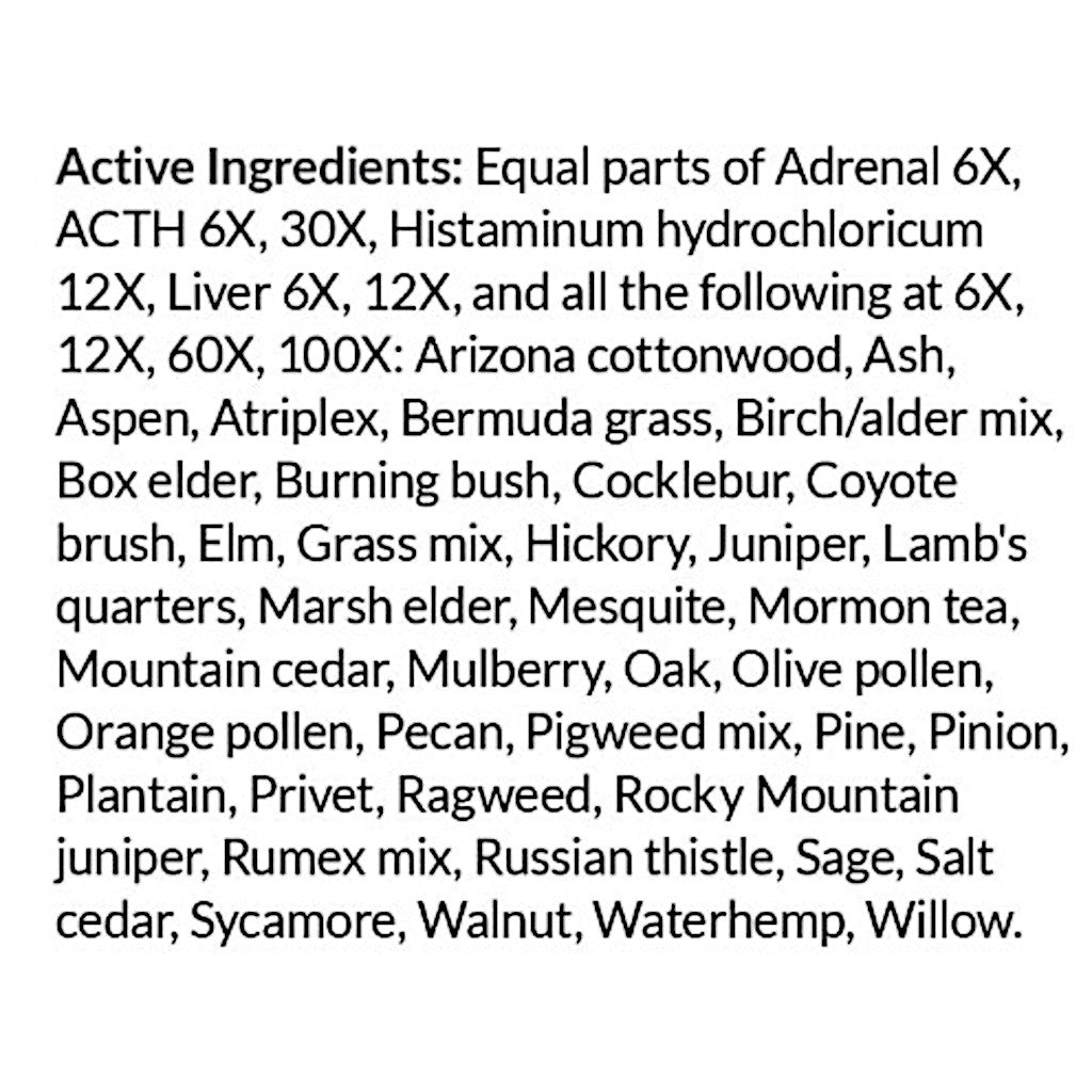List of active ingredients on a white background