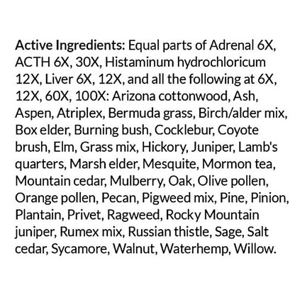 List of active ingredients on a white background