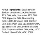List of active ingredients for pool and spa water treatment on a white background