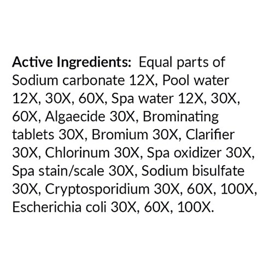 List of active ingredients for pool and spa water treatment on a white background