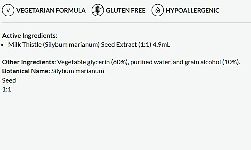Product label with active and other ingredients on a white background