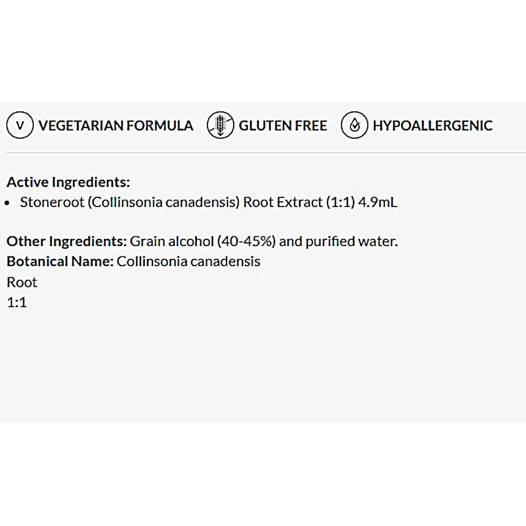 Product label with vegetarian, gluten-free, and hypoallergenic icons, followed by active and other ingredients listed.