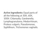 Text listing active ingredients with magnification levels on a white background