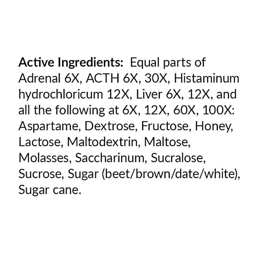 List of active ingredients on a white background