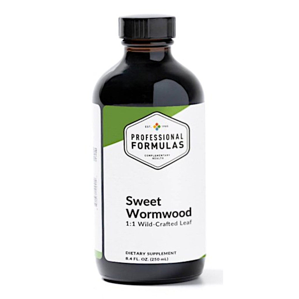 Bottle of Sweet Wormwood dietary supplement with a white label on a white background