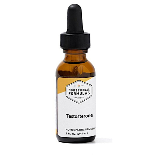 Bottle of Testosterone supplement with dropper on a white background