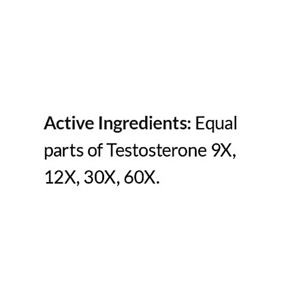 Text on a white background listing active ingredients with multiple testosterone strengths.