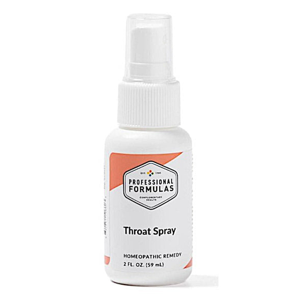 Throat spray bottle with 'Professional Formulas' branding on a white background