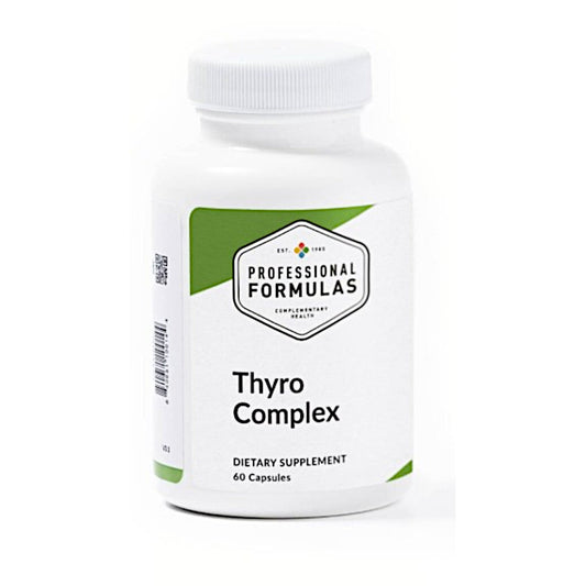 Supplement bottle labeled 'Thyro Complex' by Professional Formulas on a white background