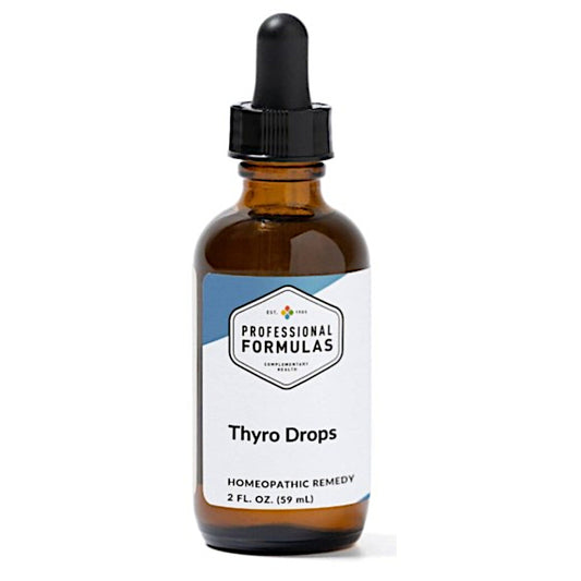 Bottle of Thyro Drops with a dropper on a white background