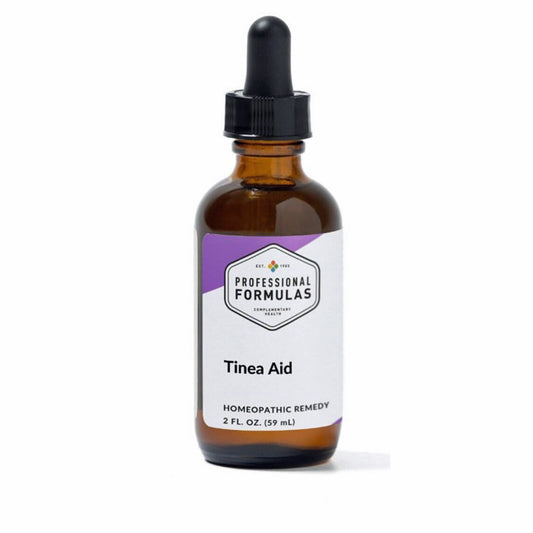 Bottle of Tinea Aid homeopathic remedy with a dropper on a white background