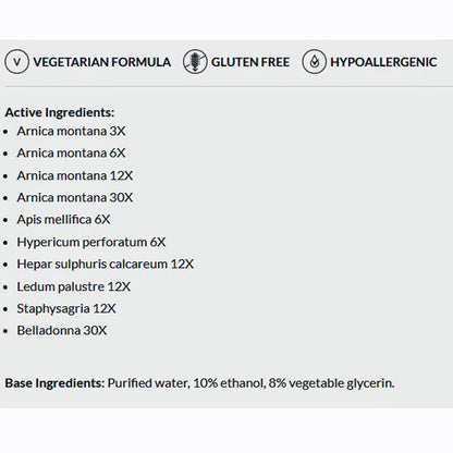 List of active ingredients for a product on a white background