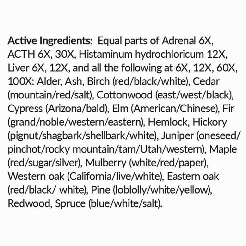 List of active ingredients on a white background