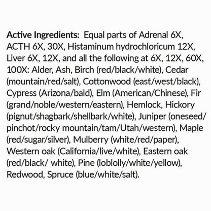List of active ingredients on a white background