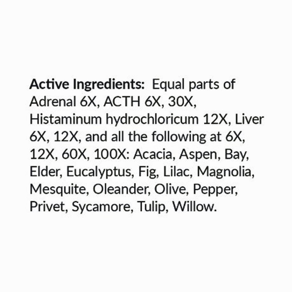 List of active ingredients on a white background