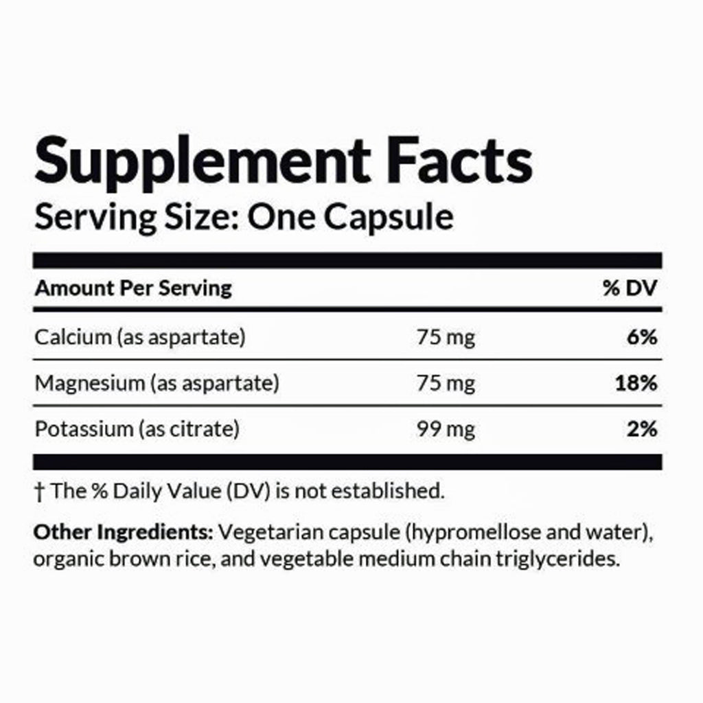 Supplement facts label with nutritional information on a white background
