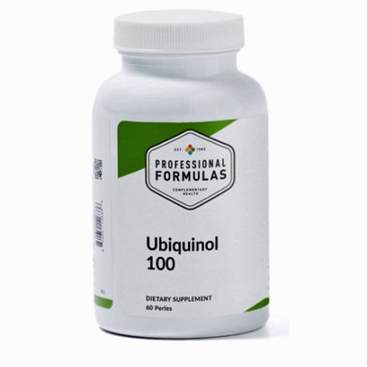 Supplement bottle labeled 'Ubiquinol 100' by Professional Formulas on a white background
