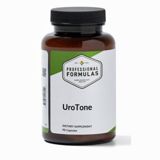 Supplement bottle labeled 'UroTone' by 'Professional Formulas' on a white background