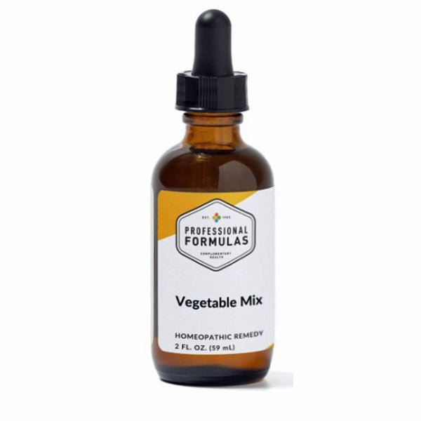Bottle of 'Vegetable Mix' homeopathic remedy with a dropper labeled 'Professional Formulas' on a white background.