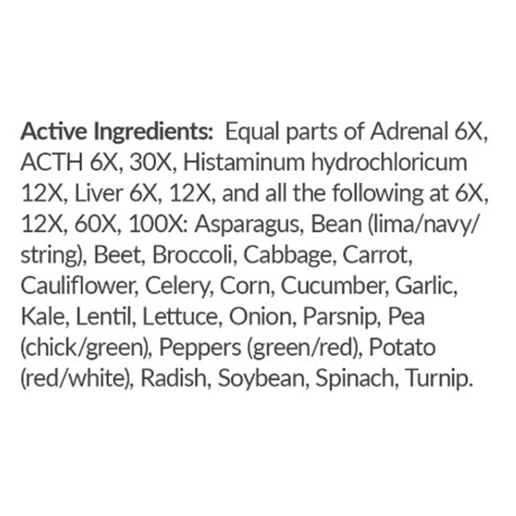 List of active ingredients on a white background