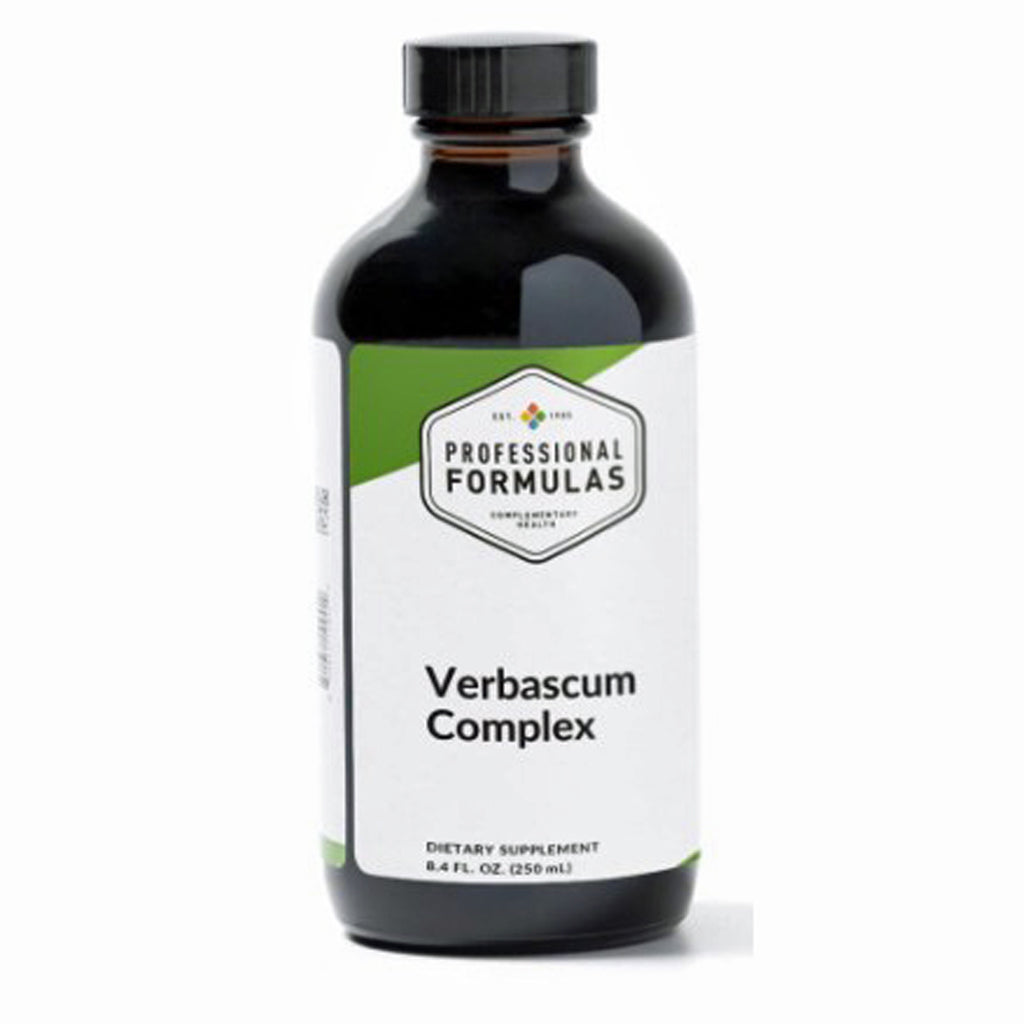 Bottle of Professional Formulas Verbascum Complex dietary supplement on a white background